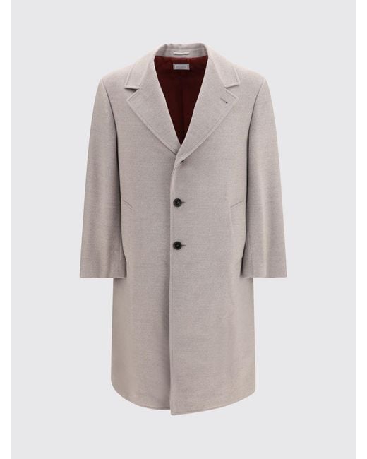 Brunello Cucinelli Gray Single-Breasted Wool Coat With Classic Lapels for men