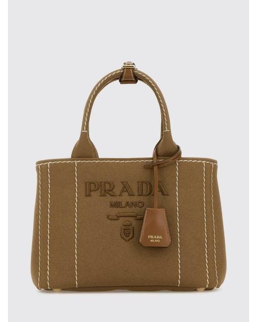 Prada Natural Canvas Bag With Embroidered Logo