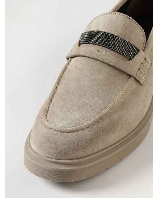 Brunello Cucinelli White Suede Loafers With Monili