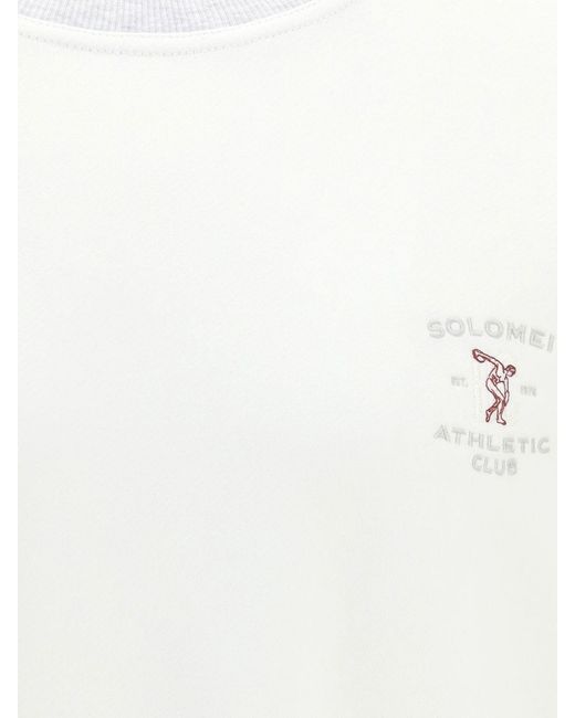 Brunello Cucinelli White Cotton Crewneck Sweatshirt With Contrast Embroidered Logo for men