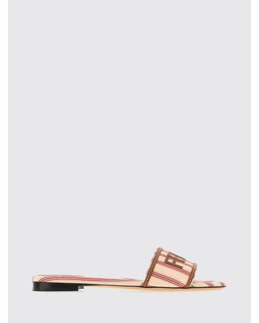 Fendi Pink Sunshine Striped Canvas Slippers