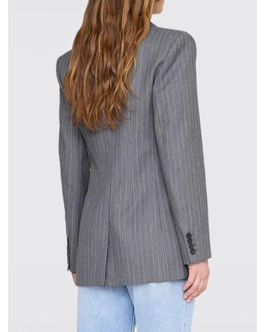 Anine Bing Gray Double-Breasted Wool Blend Blazer