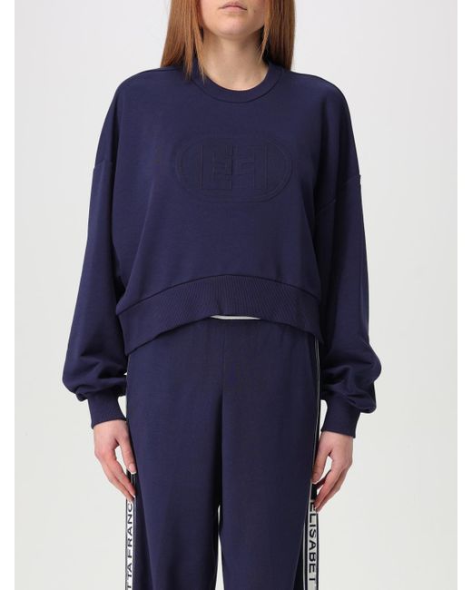 Felpa A Girocollo Con Logo di Elisabetta Franchi in Blue