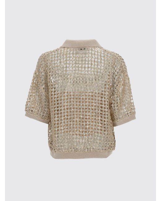 Brunello Cucinelli Natural Silk And Linen Polo Shirt With Sequins