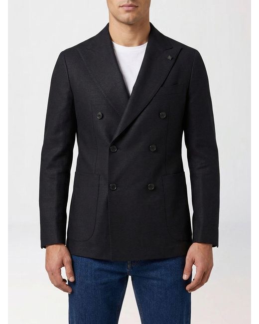 Tagliatore Black Double-Breasted Virgin Wool Blend Blazer for men