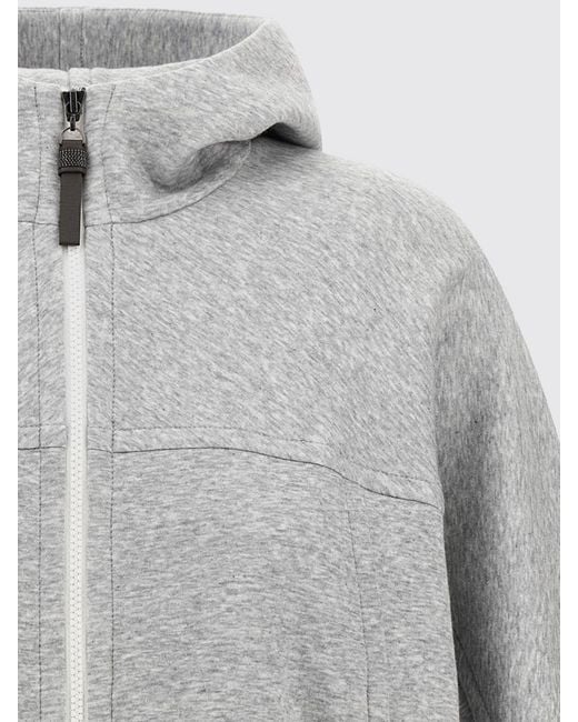Brunello Cucinelli Gray Cotton And Cashmere Zip-Up Hoodie