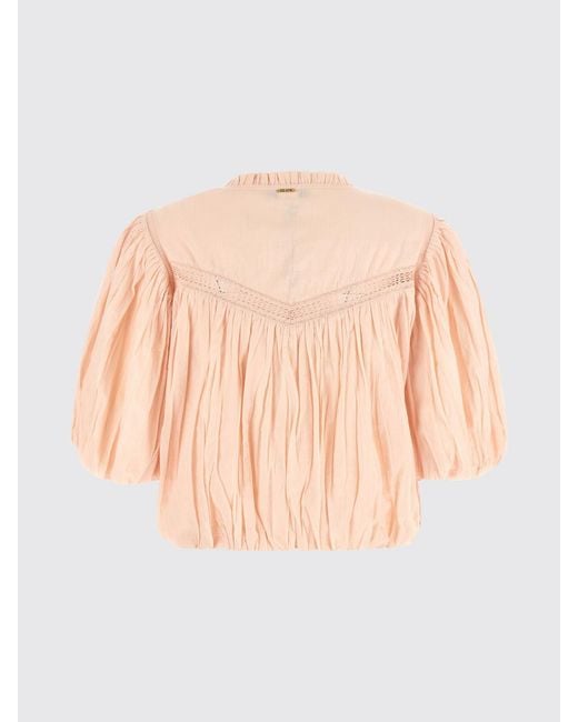 Twinset Blue Cropped Cotton Blouse With V-Neck And Puff Sleeves