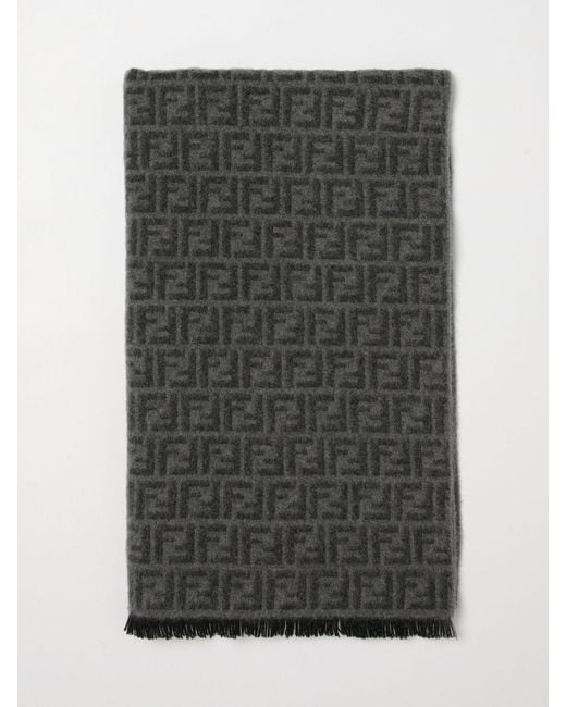 Fendi Gray Wool Scarf With Ff Jacquard Monogram for men