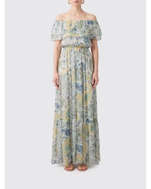 Etro White Off-The-Shoulder Paisley Print Pure Silk Long Dress
