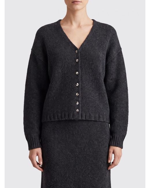 Khaite Black Deep V-Neck Pure Cashmere Cardigan