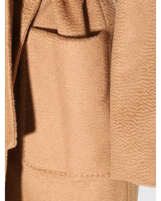 Max Mara Natural Knee-Length Wool Robe Coat With Shawl Collar And Belt