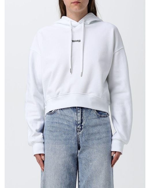 DISCLAIMER White Relaxed Fit Cotton Hoodie With Printed Logo