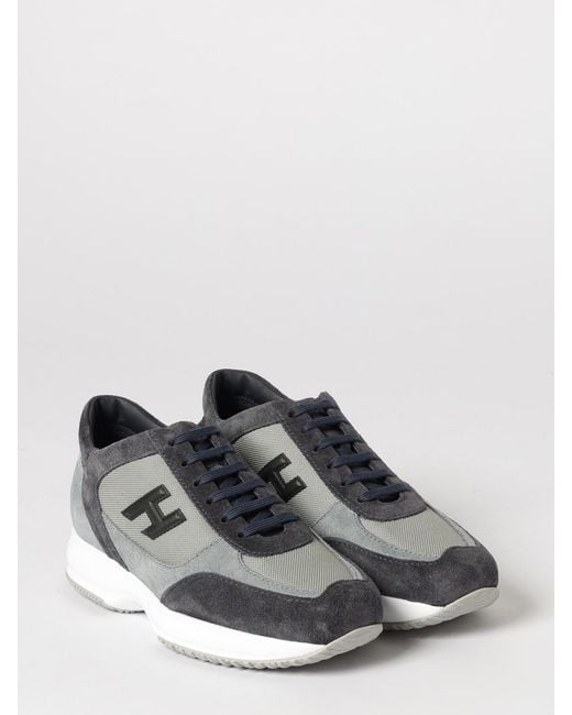 Hogan Gray Interactive Mesh And Suede Sneakers for men