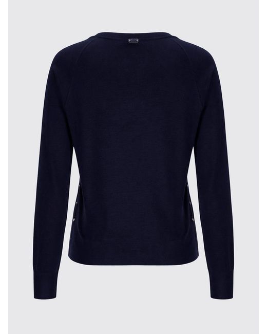 Herno Blue Langärmeliger Pullover Aus Lyocell Mit Rundhalsausschnitt Und Zierknöpfen