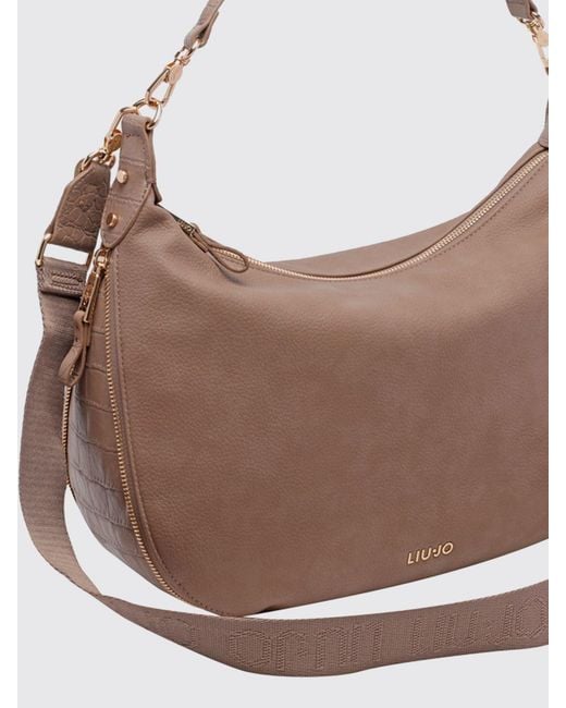 Liu Jo Brown Grained Faux Leather Hobo Bag With Monogram Logo And Removable Handle