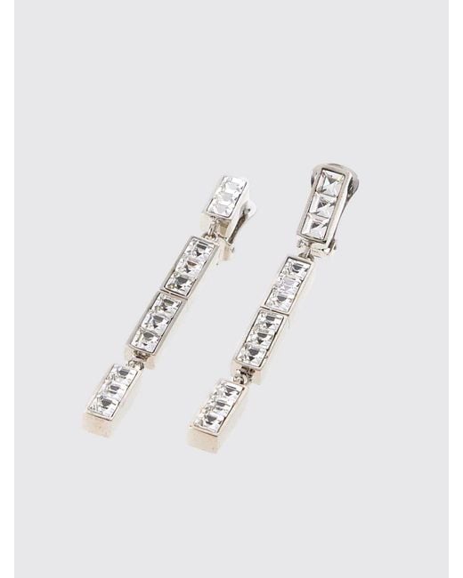 Alessandra Rich White Brass Earrings With Set Rhinestones
