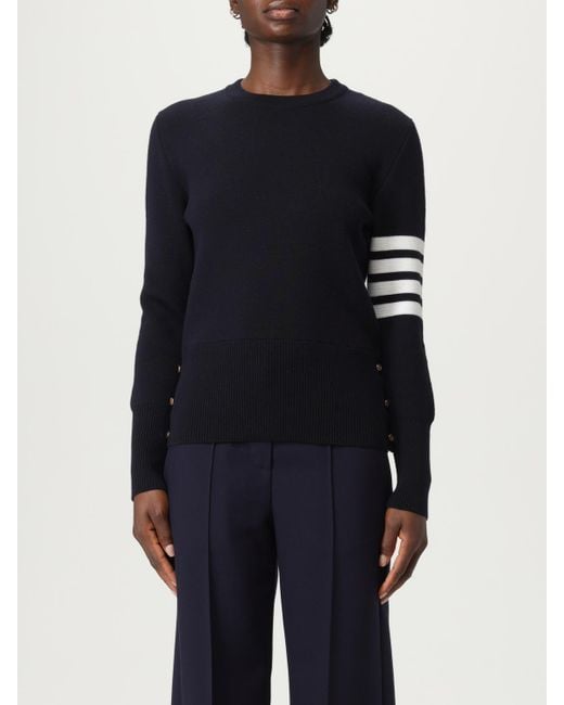 Thom Browne Blue Elegant Long Sleeve Knit Sweater With Striped Detail