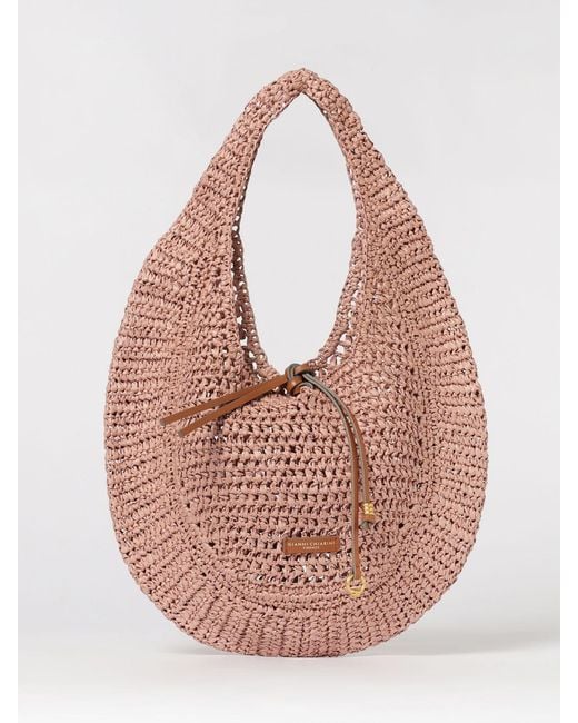 Gianni Chiarini Pink Nefeli Crochet Raffia Bag