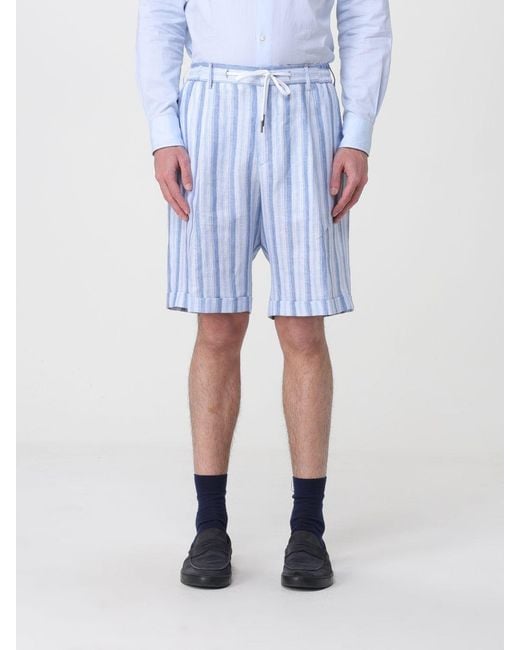 Tagliatore Blue Striped Viscose Blend Shorts for men