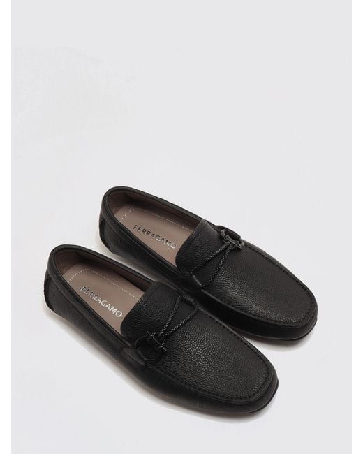 Ferragamo White Gancini Grained Leather Driver Loafers for men