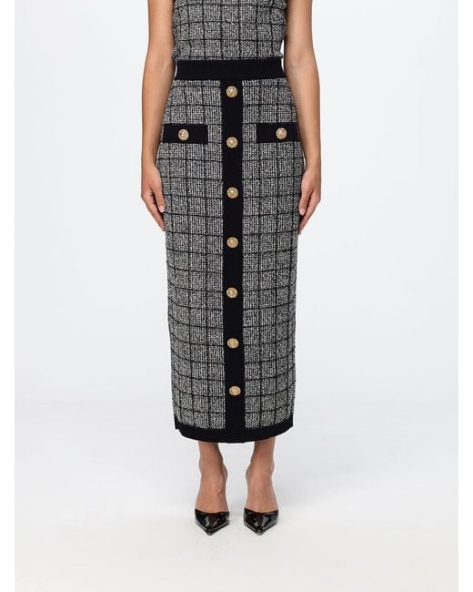 Balmain Black Knitted Midi Skirt
