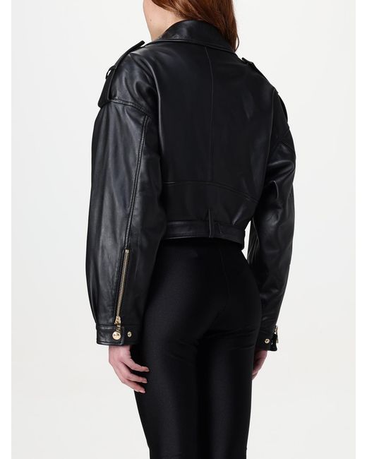 Just Cavalli Black Cropped Leather Moto Jacket