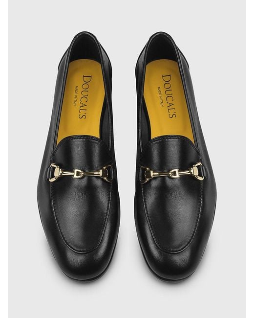 Doucal's Black Leather Loafers With Bit