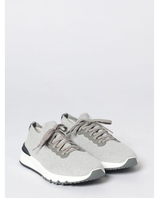 Brunello Cucinelli White Crochet Cotton Sneakers for men