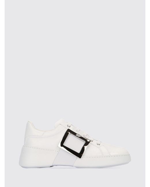 Roger Vivier White Viv' Skate Smooth Calfskin Sneakers With Buckle Detail