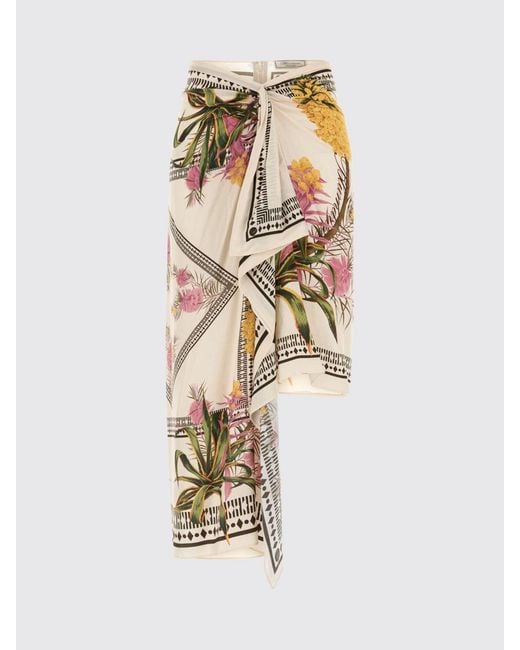 Blumarine Natural Asymmetric Printed Viscose Pareo Skirt