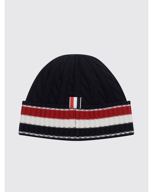 Thom Browne Blue Striped Virgin Wool Beanie With Cuff And Logo Flag for men