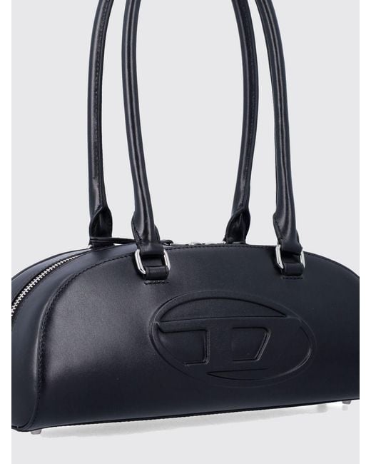 DIESEL Black 1Dr Dome Smooth Leather Shoulder Bag With Embossed Oval D Logo