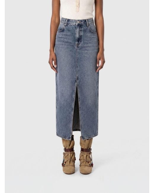 Isabel Marant Blue High-Waisted Lyocell Denim Midi Pencil Skirt With Front Slit