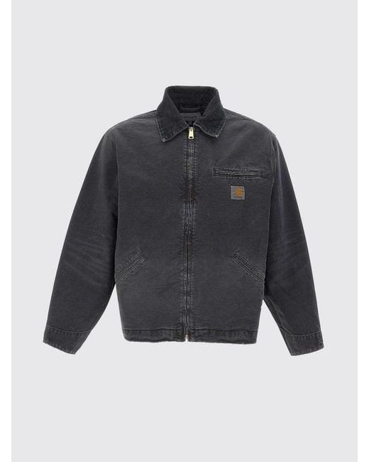 Carhartt Blue Og Detroit Cotton Jacket With Zip Closure And Logo Patch for men