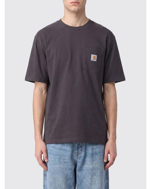 Carhartt Gray Cotton Pocket T-Shirt With Contrasting Logo for men