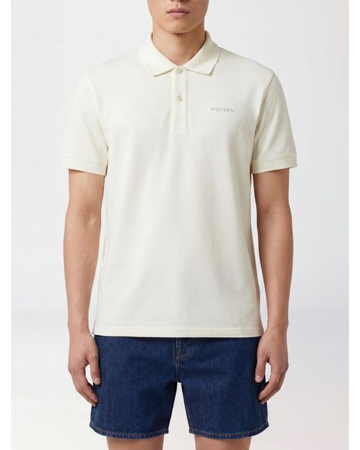 McQueen White Cotton Polo Shirt for men