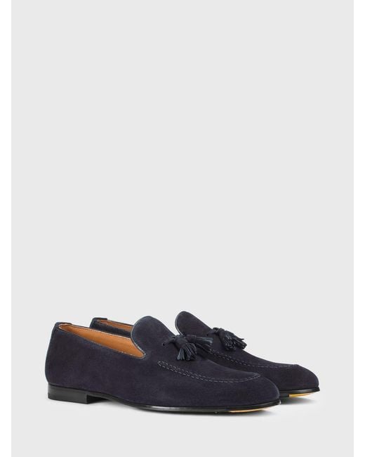 Doucal's Blue Suede Loafers With Tassels for men