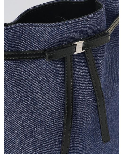 Ferragamo Blue Mini Bow Cotton Bucket Bag