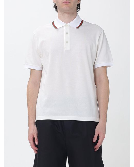Gucci White Short-Sleeved Cotton Polo With Web Detail And Contrast Trim for men