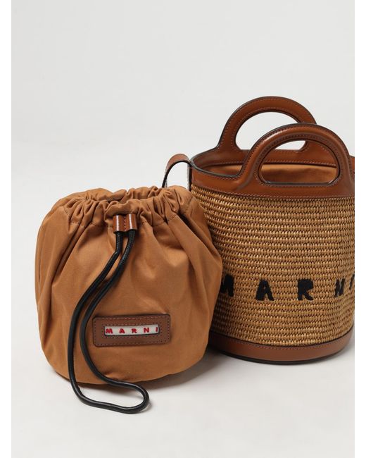 Marni Brown Tropicalia Tasche Aus Leder Und Bast