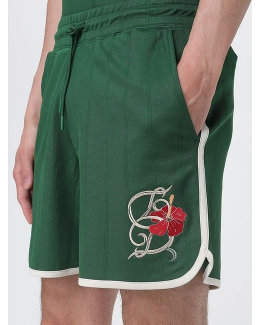 Drole de Monsieur Green Cotton Blend Shorts With Floral Embroidery for men