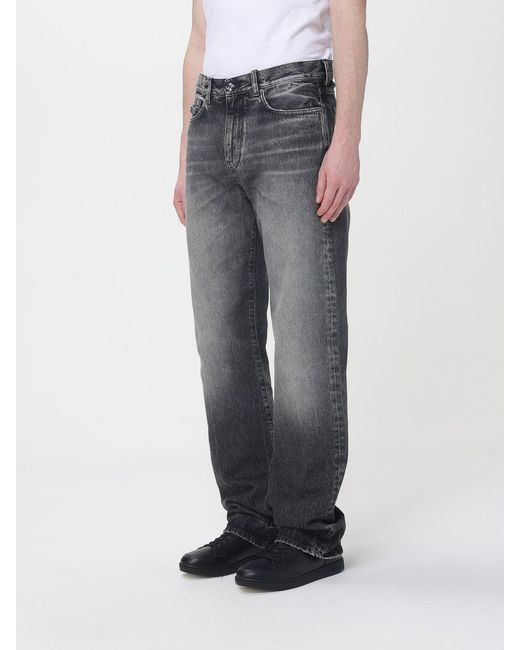 Versace Gray Cotton Denim Straight Jeans for men