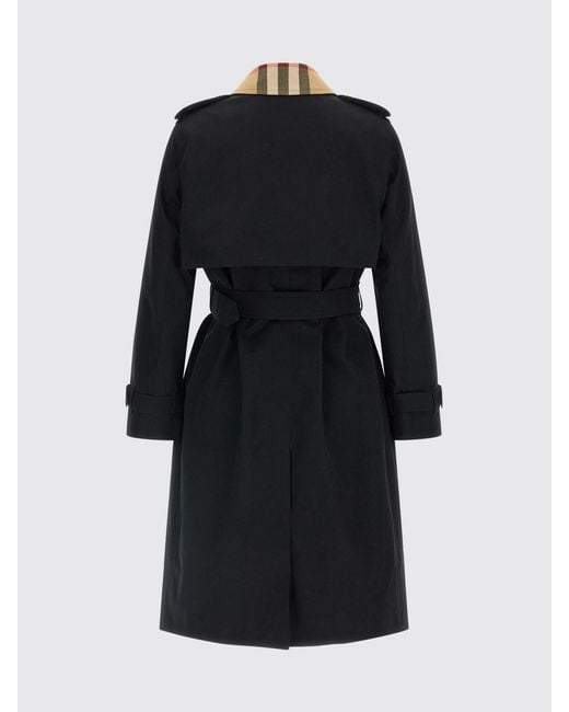 Burberry Blue Cotton Double-Breasted Trench Coat With Belt And Check Collar