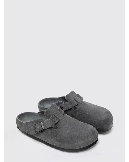 Birkenstock White Boston Suede Clogs With Adjustable Strap