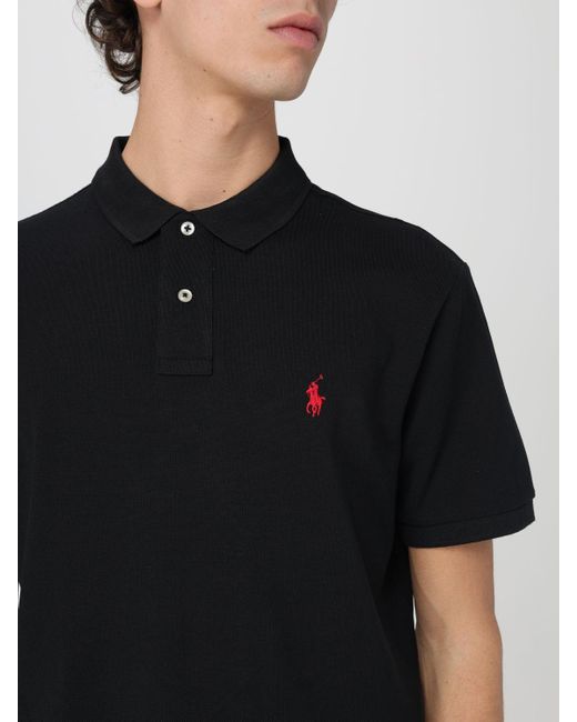 Polo in piquet di cotone con logo di Polo Ralph Lauren in Black da Uomo