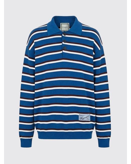 Wooyoungmi Blue Long-Sleeved Knit Polo Shirt for men