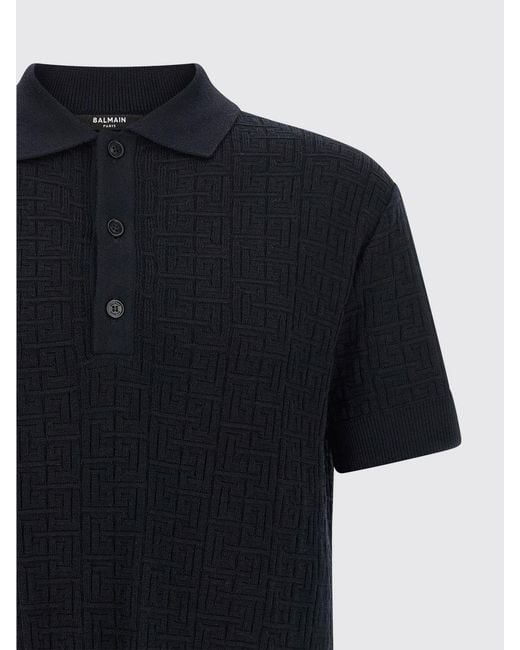 Polo De Punto De Lana Y Lino Balmain de hombre de color Black