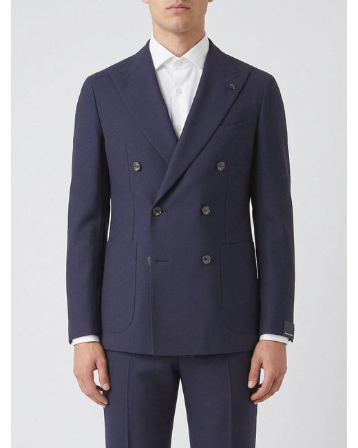 Tagliatore Blue Double Breasted Virgin Wool Blazer for men