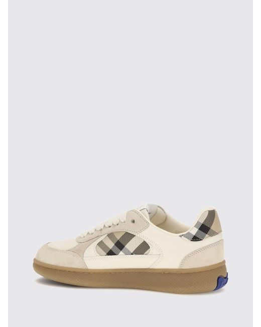 Burberry Natural Terrace Leather And Suede Sneakers With Vintage Check Motif
