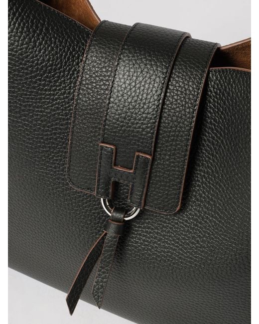 Hogan Black Grained Leather Hobo Shoulder Bag